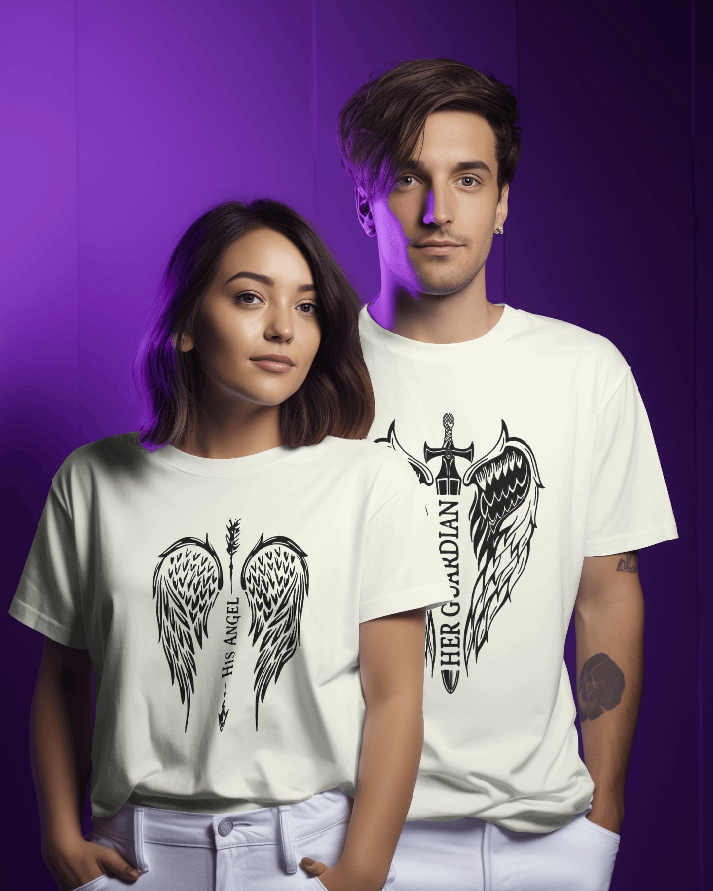 Her Gaurdian/His Angel - Couple T-Shirt